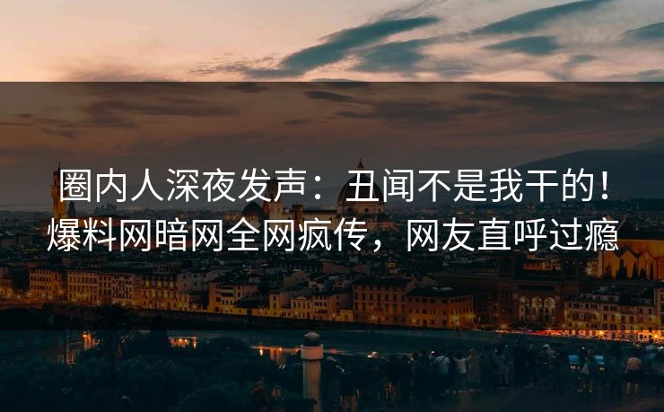 圈内人深夜发声：丑闻不是我干的！爆料网暗网全网疯传，网友直呼过瘾