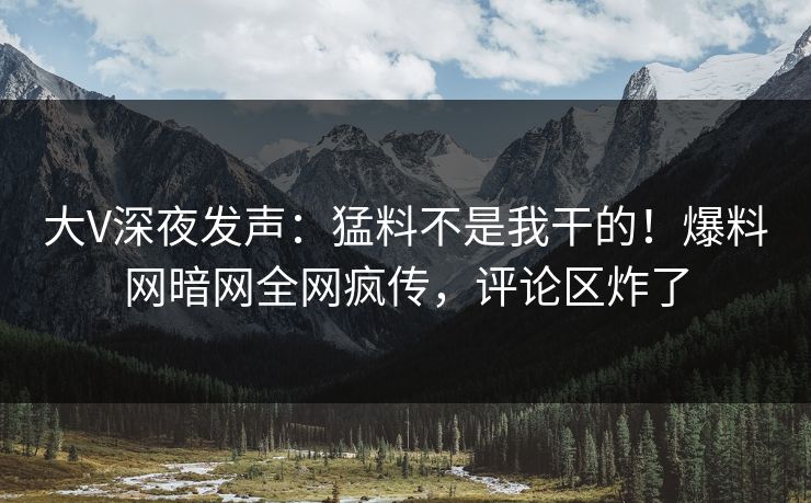 大V深夜发声：猛料不是我干的！爆料网暗网全网疯传，评论区炸了