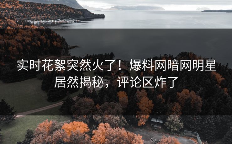 实时花絮突然火了！爆料网暗网明星居然揭秘，评论区炸了