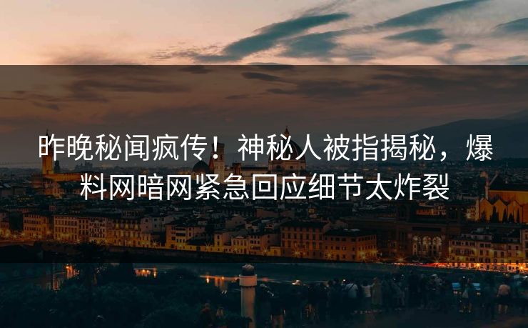 昨晚秘闻疯传！神秘人被指揭秘，爆料网暗网紧急回应细节太炸裂