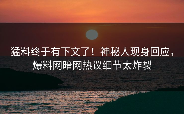 猛料终于有下文了!神秘人现身回应,爆料网暗网热议细节太炸裂