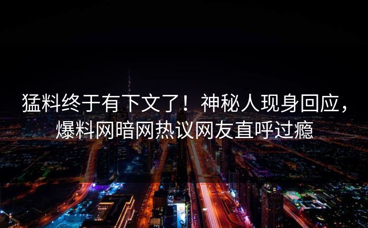 猛料终于有下文了!神秘人现身回应,爆料网暗网热议网友直呼过瘾