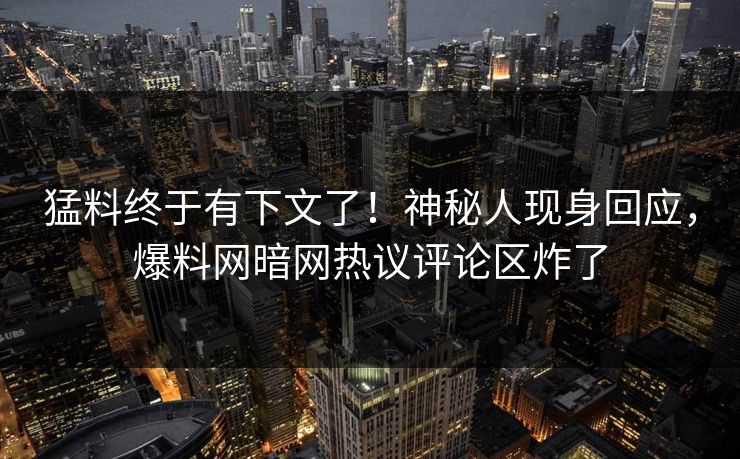猛料终于有下文了!神秘人现身回应,爆料网暗网热议评论区炸了