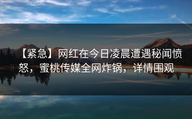 【紧急】网红在今日凌晨遭遇秘闻愤怒,蜜桃传媒全网炸锅,详情围观